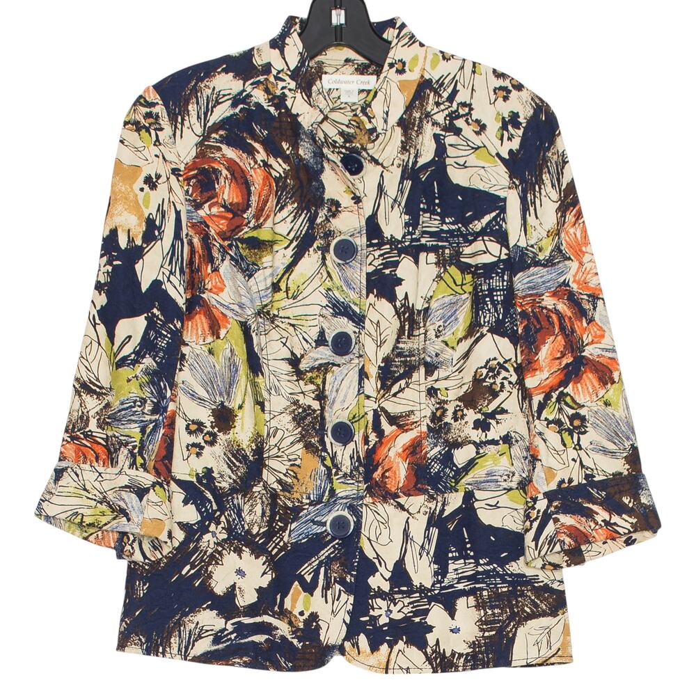 Coldwater Creek Jacket 3/4 Sleeve Floral Cottage Academia Boho Preppy Button 6